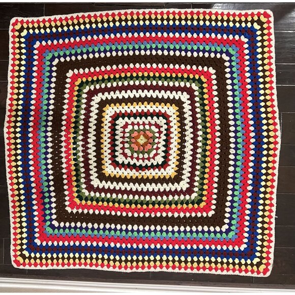 Granny Square Cozy Handmade Crochet Colorful Blanket  Afghan Throw 50"x50" - Picture 11 of 11
